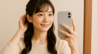 スマホで自撮りをしている女性