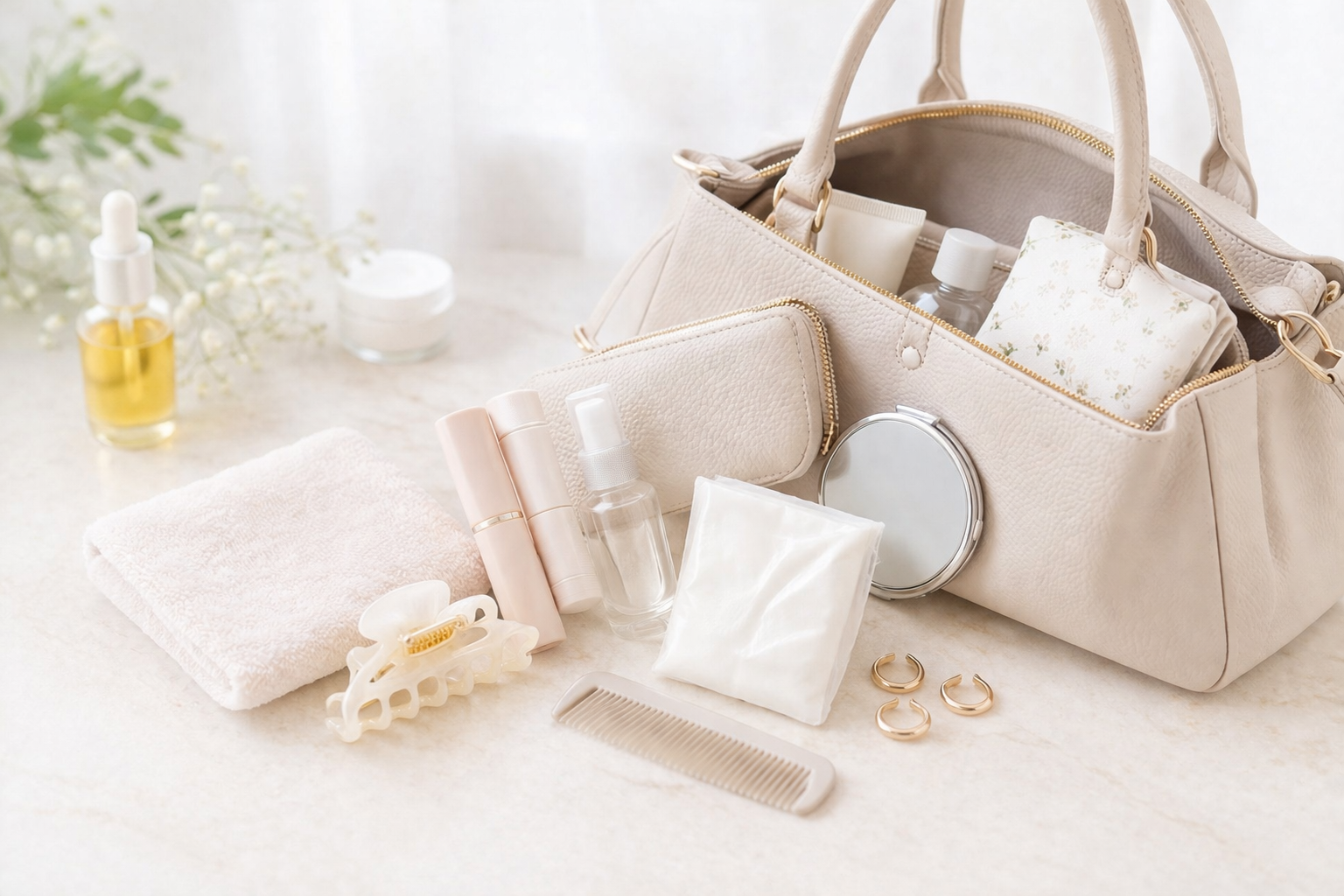 美容好きの持ち物とバッグの中身のイメージ写真